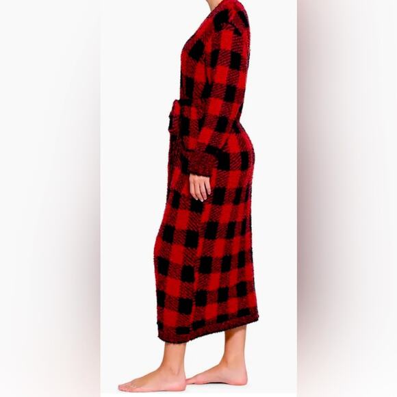 SKIMS | KNIT UNISEX ROBE red and black buffalo plaid small - Picture 2 of 5